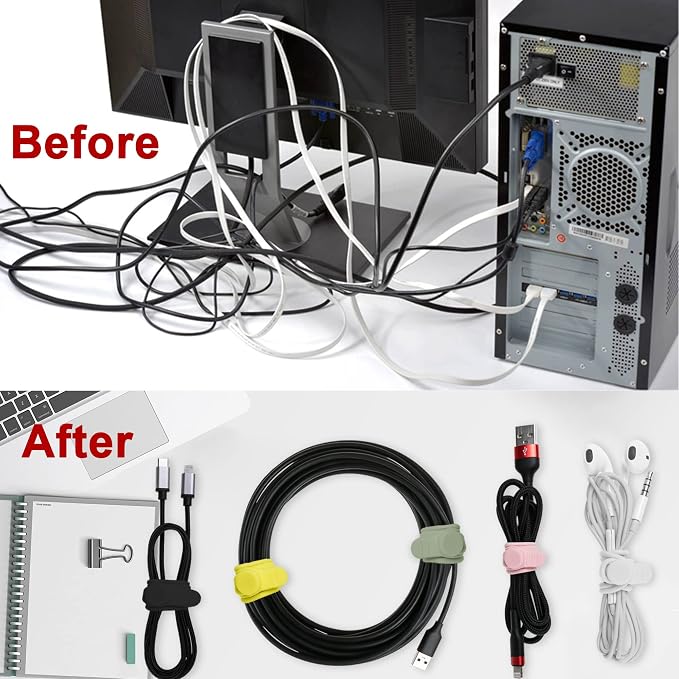 100Pcs Silicone Cable Ties Cord Organizer for Bundling Earphone, Phone Charger, Computer Cords, Reusable Cable Ties Wire Organizer in Home,Office,Kitchen,School (5 Colors)