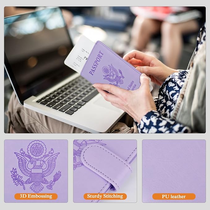 TIGARI Passport Holder for Travel Women Men, PU Leather Waterproof RFID Wallet Cover Case Sleeve, Valentines Day Gifts, Vacation Plane Cruise Travel Document Organizer Essentials