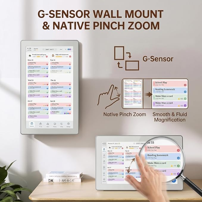 15.6-inch Smart Digital Calendar - White Wall Electronic Calendar, Built-in Digital Photo Frame, No Subscription Fee, Chore Chart & Meal Planner for large family, Dual Mode, with Stand