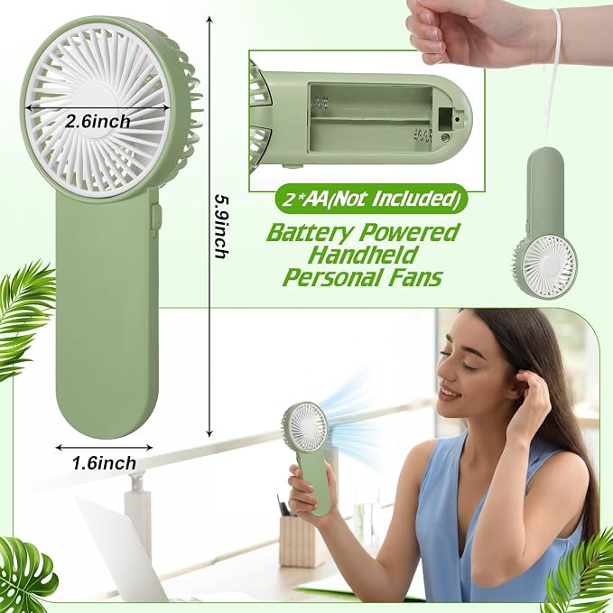 Sumind 20 Pcs Small Personal Portable Fan Mini Handheld Bulk 1 Speed Electric Cute Battery Powered for Neck Lash Makeup Women Men Travel Camping Indoor Outdoor Summer (Sage Green)
