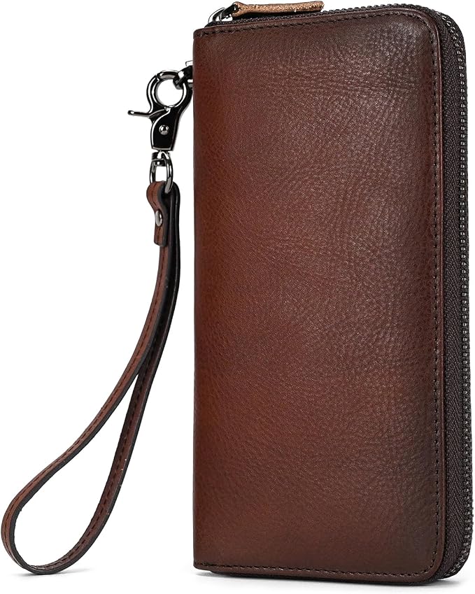 Genuine Leather Long Wallet for Men, Large Capacity Purse Clutch Bag Handbag Checkbook Cash Credit Cards Phone Holder | Large Capacity
