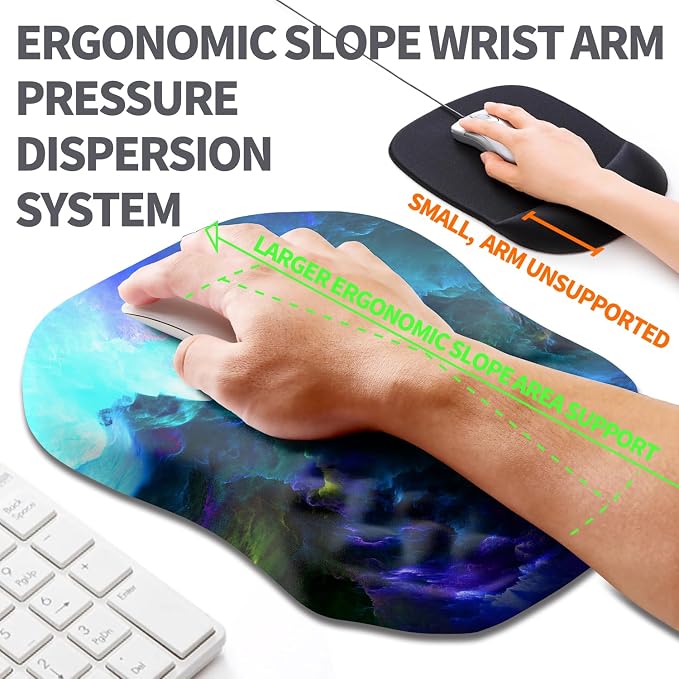 Ergonomic Slope Mouse Pad Wrist Support, Wrist Rest Mousepad for Carpal Tunnel Pain Relief with Massage Bulge and Slow Rebound Memory Foam (12x8 inch, Nebula)