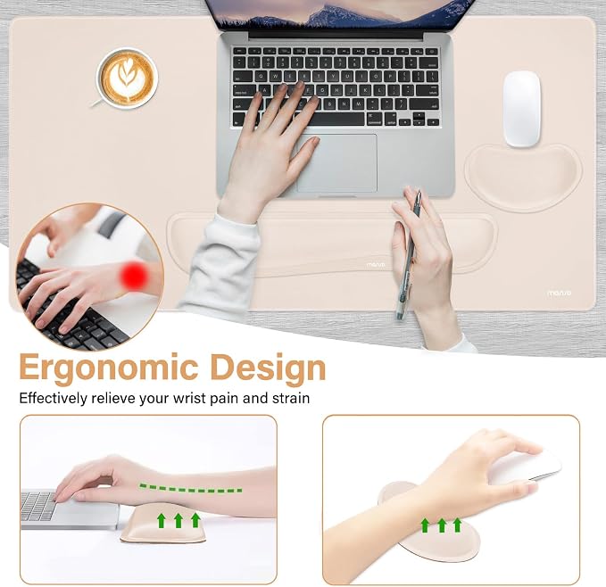 MOSISO Keyboard Mouse Pad Set, Gaming Mouse Pad&Keyboard Wrist Rest | Ergonomic Wristrests with Memory Foam Home Office Easy Typing Cushion Non-Slip Mousepad, Apricot