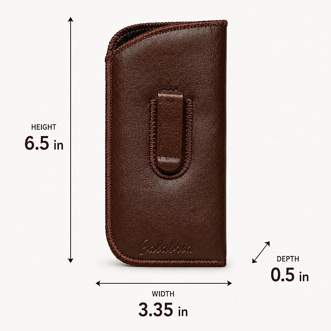 Calabria Slim Faux Leather Eyeglass Case Soft Slip-In Design [Brown - 100 Pack] | Compact Protective Pouch | Soft Case for Glasses | Lightweight Sunglass Storage