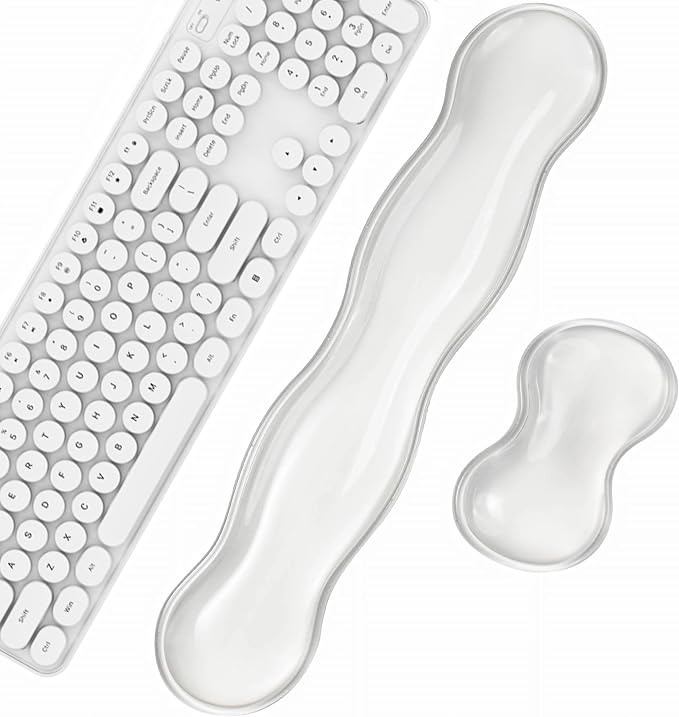 Ergonomic Silicone Gel Keyboard and Mouse Wrist Rest Set –17.12inch Longer Clear Wrist Rest for Full-Sized Computer Keyboard, Comfort & Support for Typing and Gaming (White)