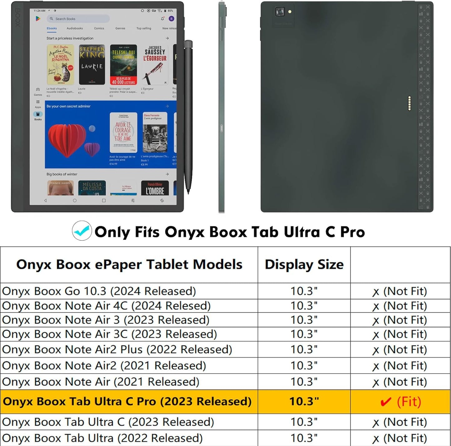 BOZHUORUI Case for 10.3" Boox Tab Ultra C Pro ePaper Tablet | with Sleep/Wake | Magnetic Adsorption | Pen Clasp Design | Thin & Light | PU Leather Smart Cover (Dark Blue)
