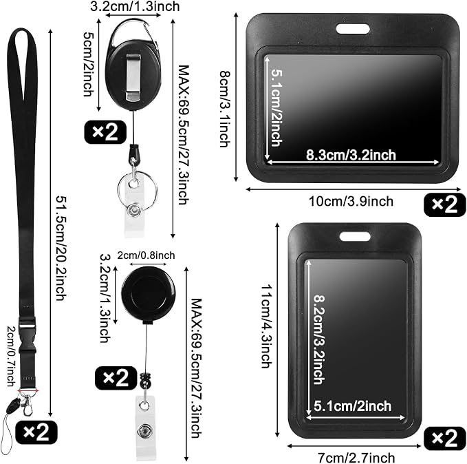 4Pack Badge Holders with Retractable 2Pcs Round &Oval Reels&Lanyards