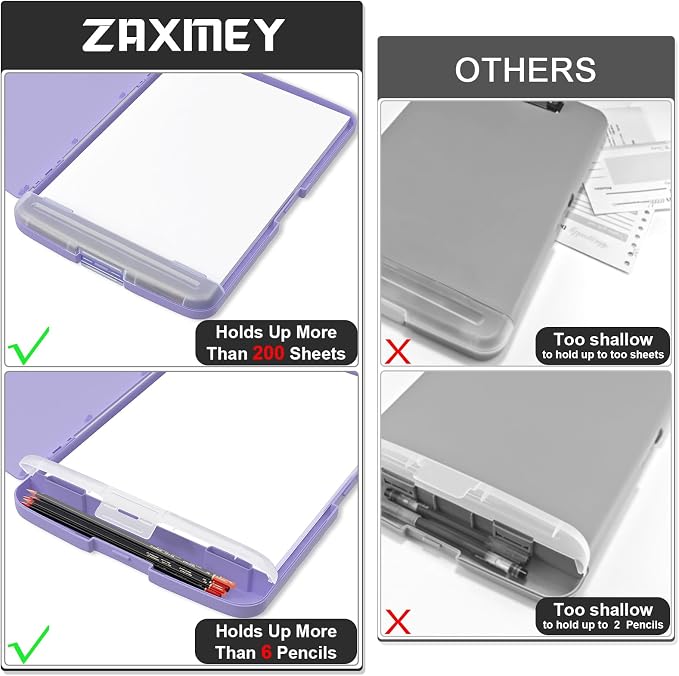 Plastic Clipboard with Storage, 8.5 x 11 Storage Organization Box Side-Opening, Heavy Duty Clip Board with Pen Holder and Paper Folder for Nurses, Teachers, Office & School Supply, Purple