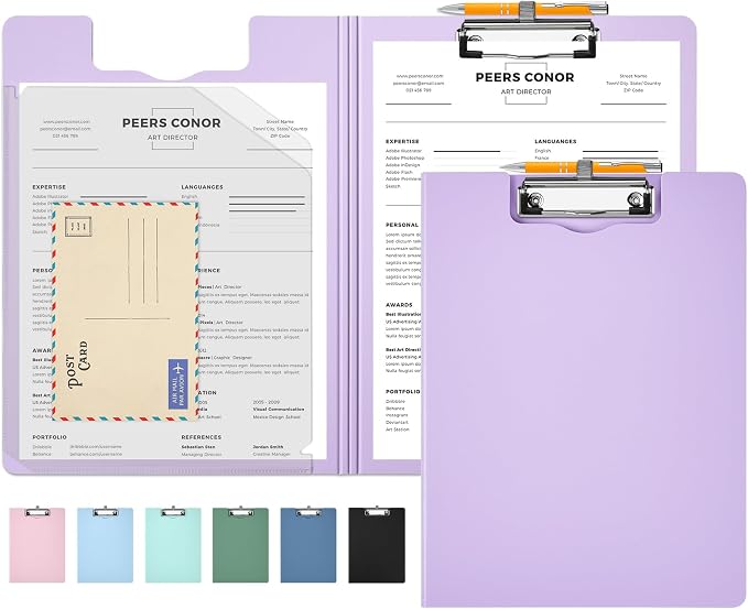 Sooez Foldable Clipboard Folder, A4 Folding Clip Board with Pen Loop 8.5x11 | 2 Tabbed Pockets, 360° Portfolio, Binder Clipboards with Low-Profile Metal Clip, Folio Storage for Nursing, School & Office