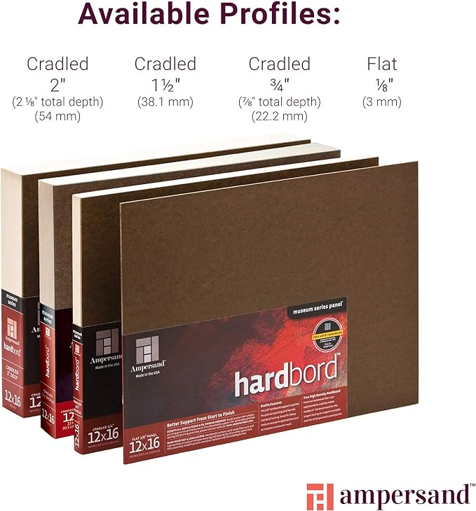 Ampersand Art Supply Hardboard Wood Painting Panel: Museum Series Hardbord, 12" x 12", 3/4 Inch Cradled Profile