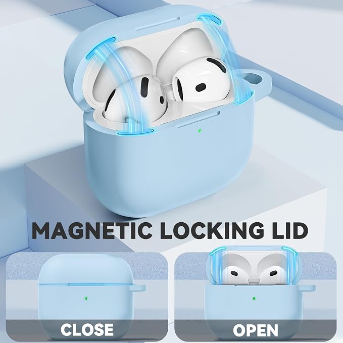 Ljusmicker for AirPods 4 Case 2024 with Cleaner Kit,Soft Silicone Protective Cover for Apple AirPods 4th Generation Cases for Women Men,for AirPod 4 Case Accessories with Keychain-Magnetic Sky Blue
