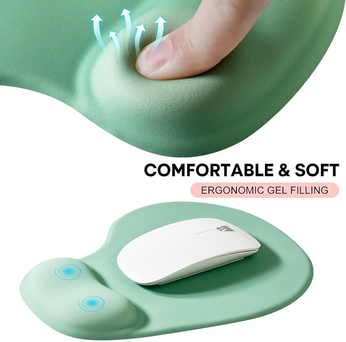 JIKIOU Ergonomic Mouse Pad with Gel Wrist Rest 2 Pack, Portable Small Green | Upgraded-Prevent Gel Leakage, Ergonomic Design for Pain Relief, Cooling Gel filled, Smooth Lycra Surface, Non-Slip PU Base