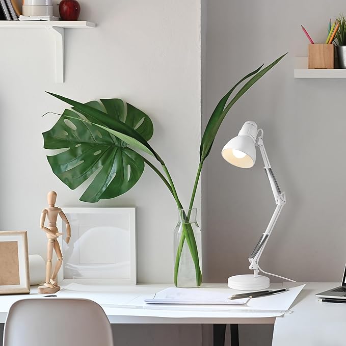 GLOBE Electric 52024 28" Swing Arm Architect Desk Lamp, Matte White, Rotary Switch on Shade, Partially Adjustable Arm, Modern Lighting for Bedroom or Office, Timeless, Indoor Lights(Pack of 2)