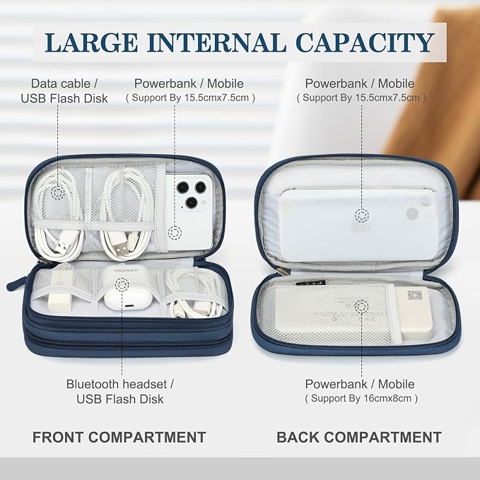 FYY Electronic Organizer, Travel Cable Organizer Bag Pouch Accessories Carry Case Portable Waterproof Double Layers All-in-One Storage for Cable, Cord, Charger, Phone, Earphone Navy