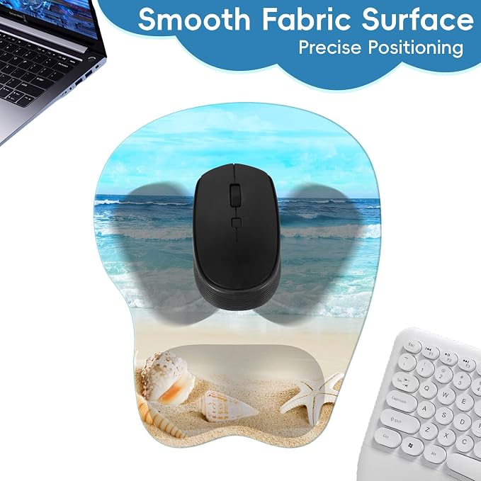 Upgrade Ergonomic Mouse Pad,Non Slip Mousepad Wrist Rest Support for Office, Computer, Laptop & Mac(B-Blue Sea Beach)