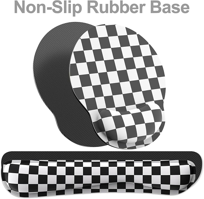 Ergonomic Mouse Pad with Wrist Rest and Keyboard Wrist Rest, Mousepad | Memory Foam Wrist Rest for Computer Keyboard, Pain Relief, Non-Slip Base, Mouse Pad Wrist Support for Gaming, Black Checkered