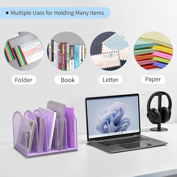 Gawerk 5-Section Vertical Desktop Organizer, 6-Section Mesh File Folder Stand Sorter for Office Home Classroom Organization