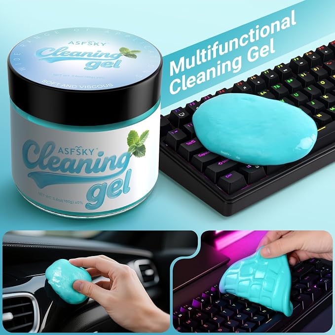 ASFSKY Car Cleaning Gel, Mint | Cleaning Putty for Car Interior, Keyboard Dust Remover, Universal Cleaning Gel, Blue, 1 Pack