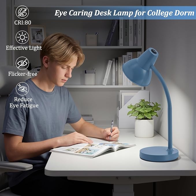 LED Desk Lamps for Home Office, Flexible Gooseneck Eye-Caring Study Lamps | Energy-Saving Desk Light, Anti-tip Heavy Duty Bedside Reading Light, Desk Lamps for College Dorm, Home Office, with 1.6m Cord