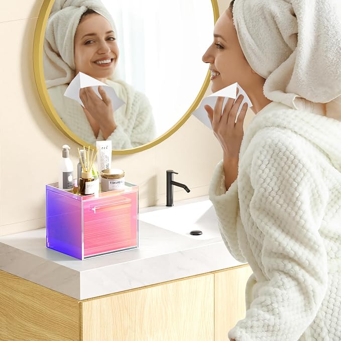 Acrylic Disposable Facial Towels Holder, Wall-Mounted, Rainbow | Premium Thicken Acrylic | Compatible with Clean Skin Club Towel XL | Skin Care Organizer with Drawer | Bathroom Vanity