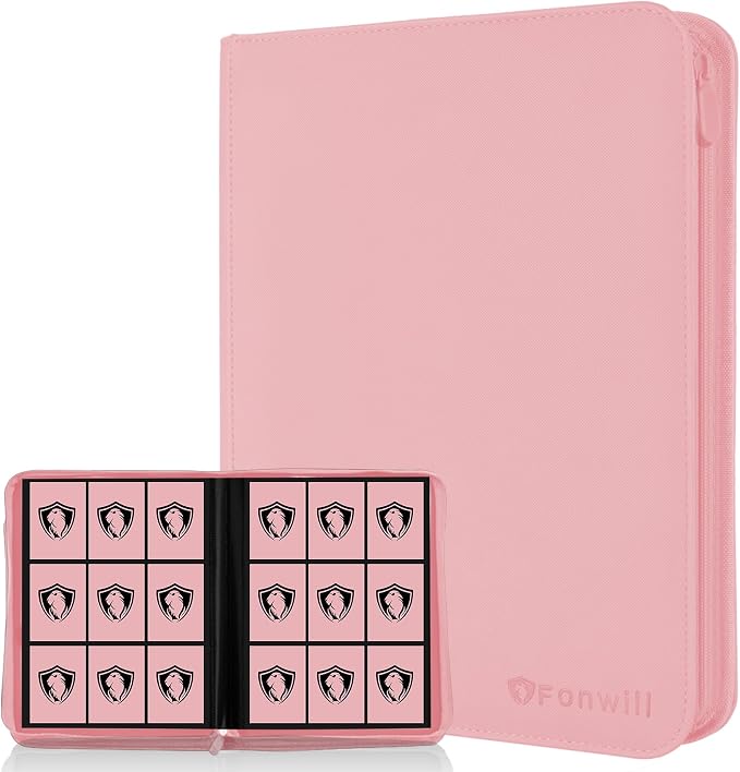 9 Pocket Card Binder, Premium Zip Trading Card Binder, 360 Double Sided Pocket PU Collection Binder, Collector Album, Card Folder for MTG, TCG, Sports Cards, (Pink)