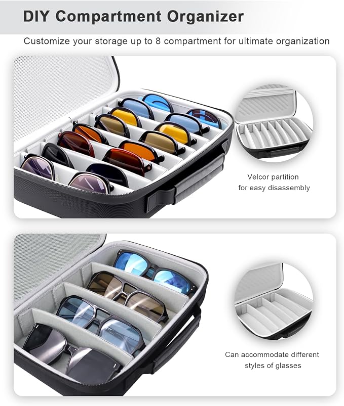 Krypthos Travel Sunglasses Organizer Case, Portable Eyeglasses Storage Box Eyewear Glasses Display Case for Men Women