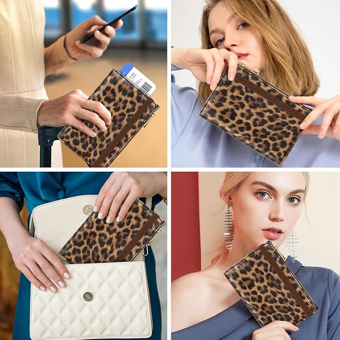 Passport Holder for Travel, RFID Blocking Passport Cover for Women Zipper | Travel Wallets, Passport Book Holder, Credit Card Holder, ID Window,SIM Card Slots, Coin & Tickets Pocket, Leopard