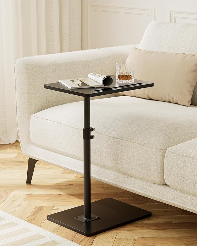 Masupu Sofa Arm Tray Table - 360° Swivel Height Adjustable End Table, Small Snack Side Table for Couch, C Shaped Table for Bed, Chair or TV Tray Table(Black)