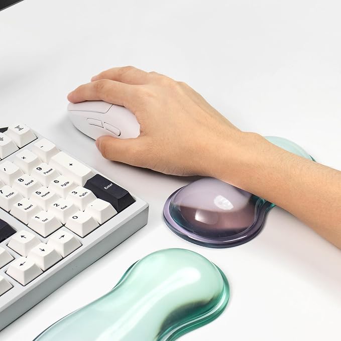 Gel Keyboard and Mouse Wrist Rest Set – Clear Wrist Rest for Computer Keyboard 60%/68%/75%, Comfort & Support for Typing and Gaming(Purple Green)