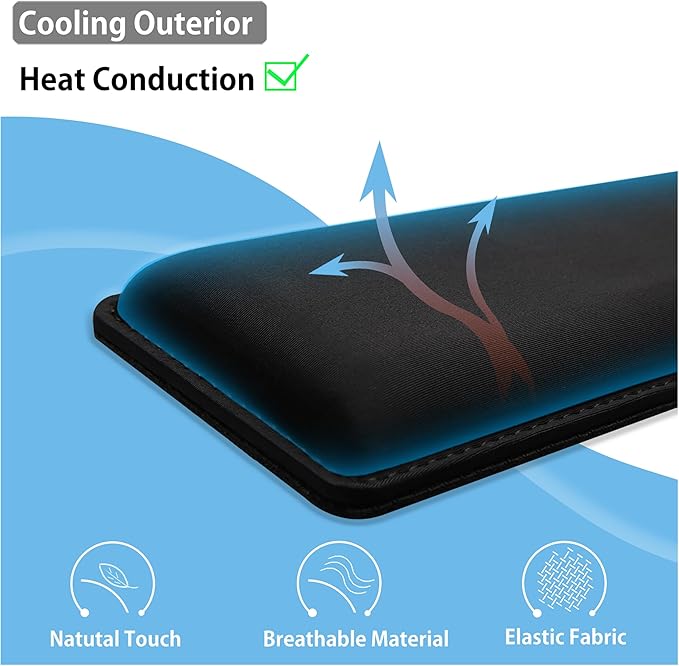 Faluber Cooling Gel Wrist Rest, 14.3-inch Length for Tenkeyless Keyboard, Memory Foam Palm Rest with Non-Slip Footpad, Ergonomic Design, Stain Resistant, PC Accessory Gaming Gear (Medium-TKL)