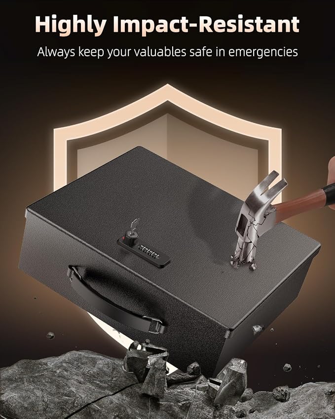 Uniclife Fireproof Document Box with Combination & Key Lock | Water Resistant, Large Metal Lock Box for A4 Paper, Portable Document Safe for Valuables Passports, 13" x 10.9" x 4.1"