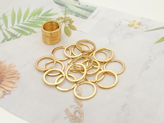 20 Pack Key Ring Keychain 1 Inch 25mm Diameter Metal Flat Split Key Chains Rings for Home Car Dog Tag Office Lanyards Keys Attachment Golden