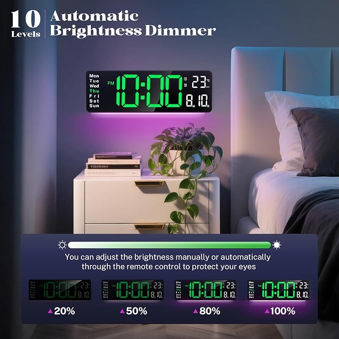 Digital Clock Large Display, 16" Large Digital Wall Clock for Classroom, Led Big Wall Electric Clocks with Remote Control,Date,Week,Alarm,Temp,Night Light for Bedroom,Living Room,Gym,Office