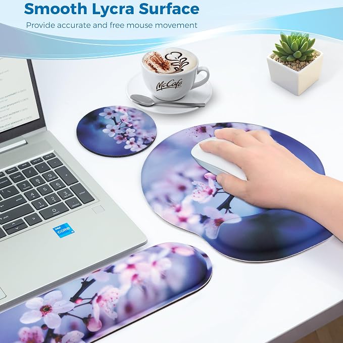 Mouse Pad and Keyboard Wrist Rest Support,Ergonomic Mouse Pad Set | Mousepad With Coaster and Non-Slip PU Base,Pain Relief for Desk Desktop Gaming, Computer,Office -Beach