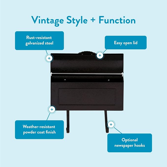 Architectural Mailboxes Amboy Steel Wall Mount Mailbox, Black, Medium | Galvanized steel build for outside with weather-resistant outdoor construction and a rust-resistant powder-coat finish.