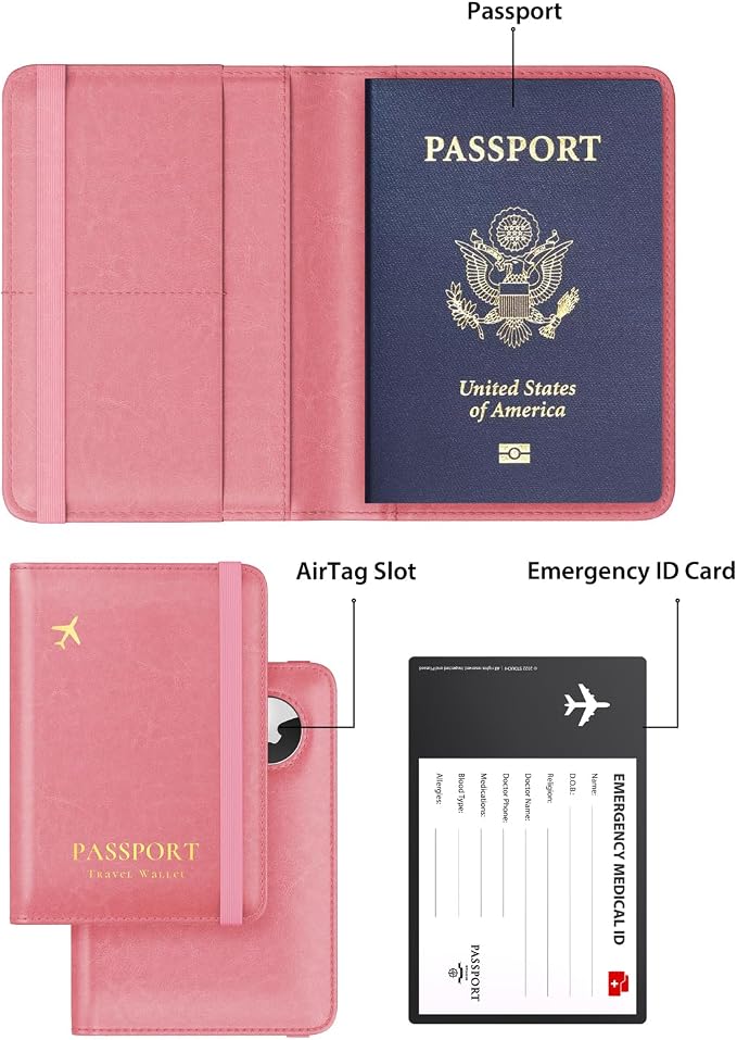 Stouchi AirTag Passport Holder – Slim RFID Travel Wallet | Ultra-slim, Waterproof PU Leather, 5 Card Slots, RFID Blocking, AirTag Slot – Perfect for US Passports
