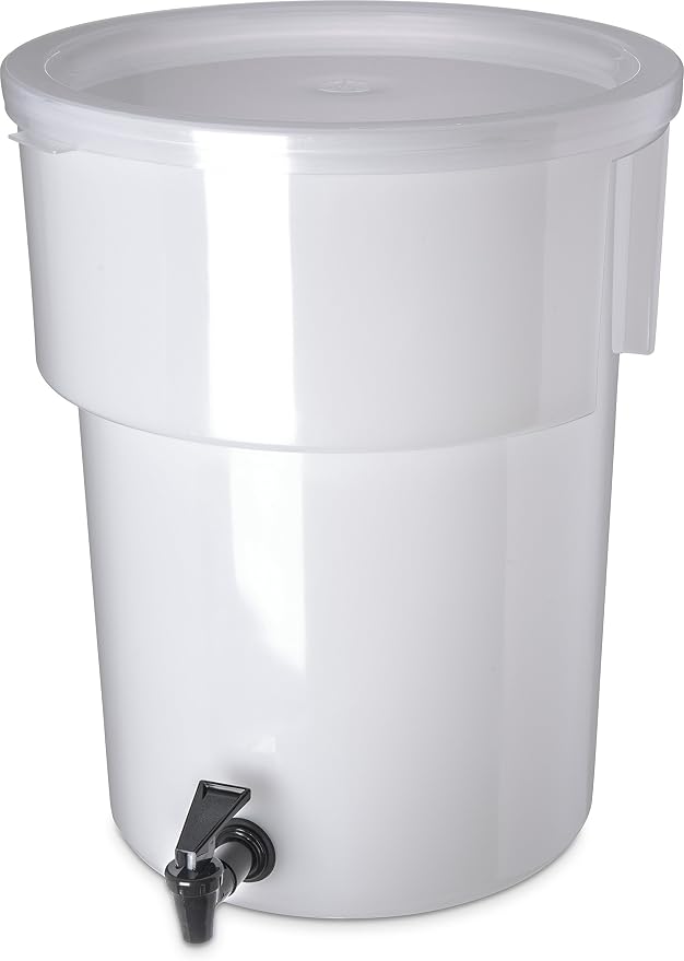 Carlisle FoodService Products Plastic Round Beverage Dispenser, 5 Gallons, White & 221102 White 12-3/16-Inch Round Dispenser