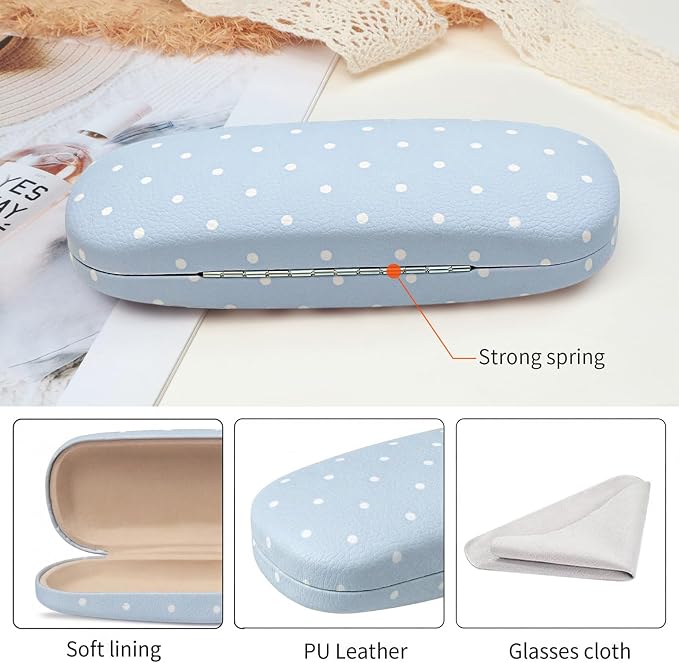 Glasses Case Hard Shell, Cute Sunglasses Case for Women Leather Protective Case for Eyeglass with Cleaning Cloth