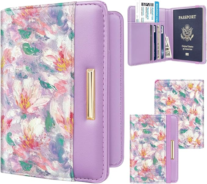 Coco Rossi Passport Holder for Travel Women Slim RFID Passport Cover Wallet | Travel Essentials, Passport Book Holders, Passport Wallet Cover Case, PU Leather, Cute, Thin, Spliced Design, Garden Flower