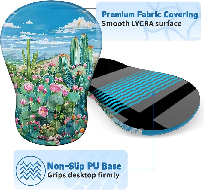 YIWEI Ergonomic Mouse Pad with Wrist Rest for Carpal Tunnel Pain Relief | Memory Foam Wrist Support,Non-Slip Rubber Base, Keyboard Computer Mousepad,Lycra Cloth Surface,Gaming Home Office