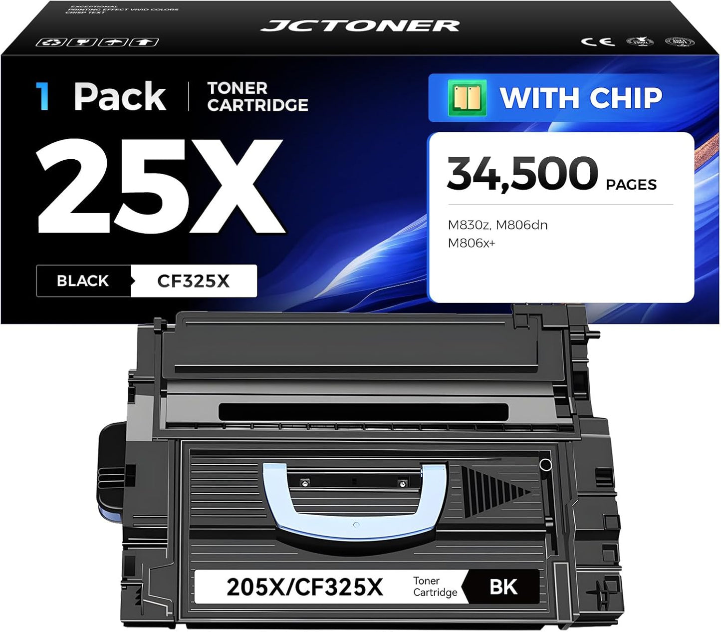 25X CF325X Black Toner Cartridge 1-Pack with Chip High Yield Replacement for HP 25X CF325X Compatible with HP LaserJet Enterprise M806dn M806x+ Flow MFP M830z Printer Ink Copier Scanner (34,500 Pages)