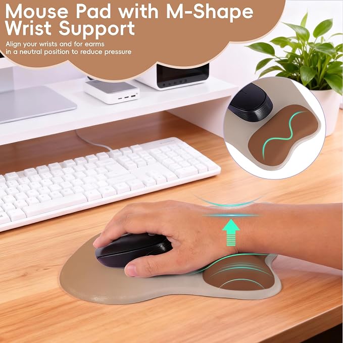 Ergonomic Mouse Pad,Non Slip Mousepad Wrist Rest Support for Office, Computer, Laptop & Mac(A-Light Brown)