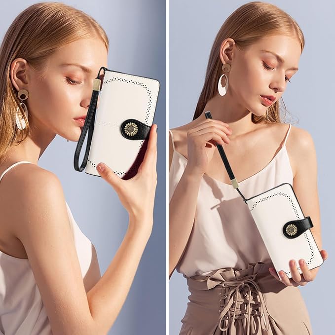 SENDEFN Wallets for Women Leather Credit Card Holder with RFID Blocking Large Capacity Wristlet | with RFID Blocking