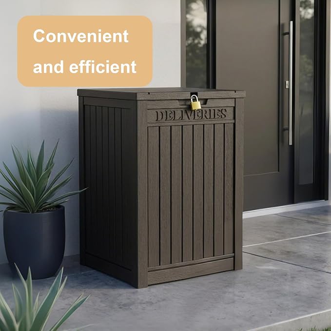PatioZen Package Delivery Box 55 Gallon with Lockable Secure,Outdoor Package Drop Container Waterproof for Porch Patio and Curbside(Black)