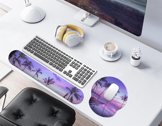 Mouse Pad Wrist Support, Ergonomic Memory Foam Keyboard Wrist Pad & Gel Wrist Rest Set for Computer Keyboard for Easy Typing & Pain Relief for Office & Home (Mauve Twilight Set)