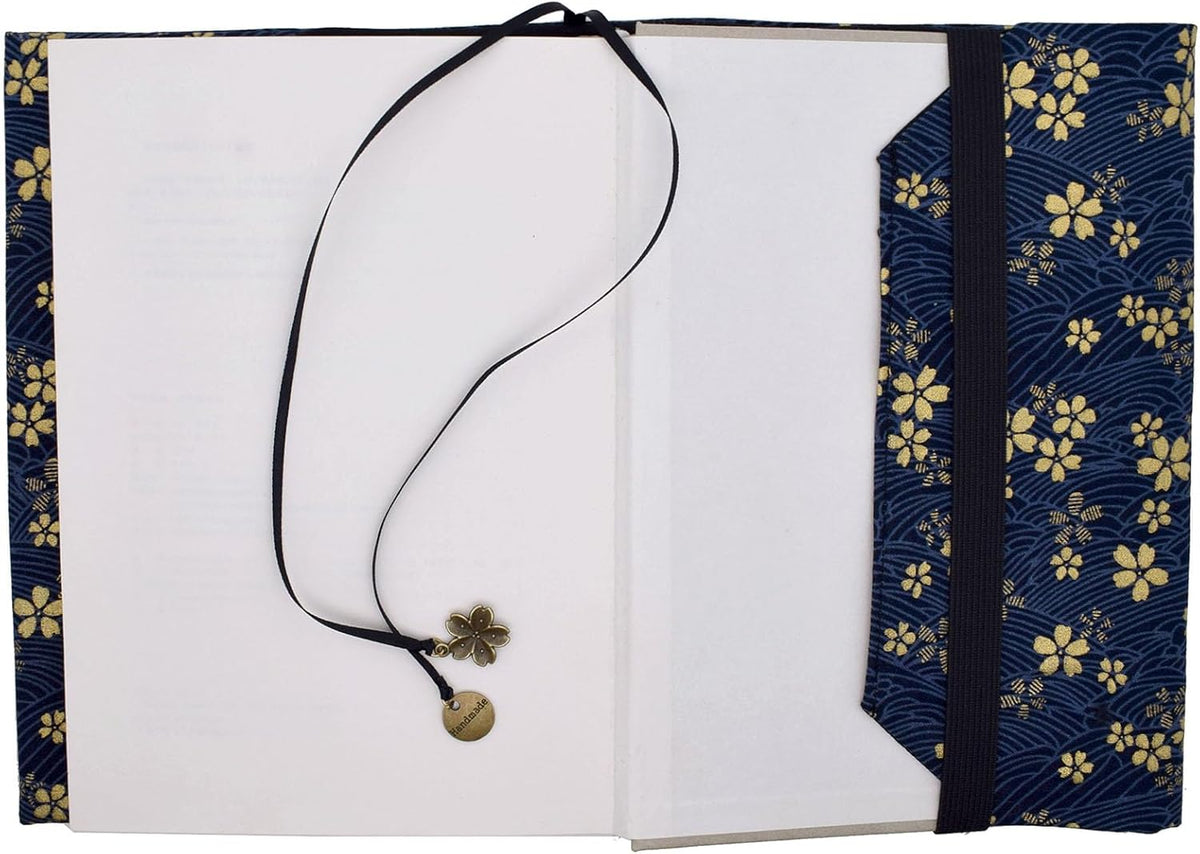 BLBMH 5.5x8.5 inch Book Covers for Paperbacks Adjustable Book Cover for Women Book Lovers Gifts Bible Novels Journal Soft Cloth Protector - Blue Sakura 8.5in