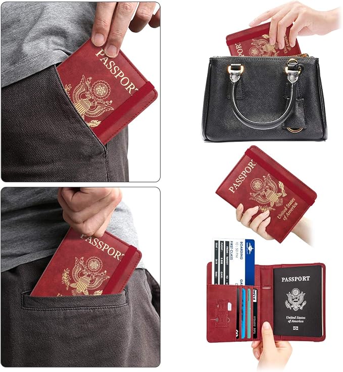 WALNEW Passport Holder for Travel, RFID Passport Cover Wallet for Women Men, PU Leather Passport Book Card Holder Case with Pen, Travelling Essentials for Flying | PU Leather Passport Cover Case with Pen Holder, Travel Must Haves Accessories, Passport ...