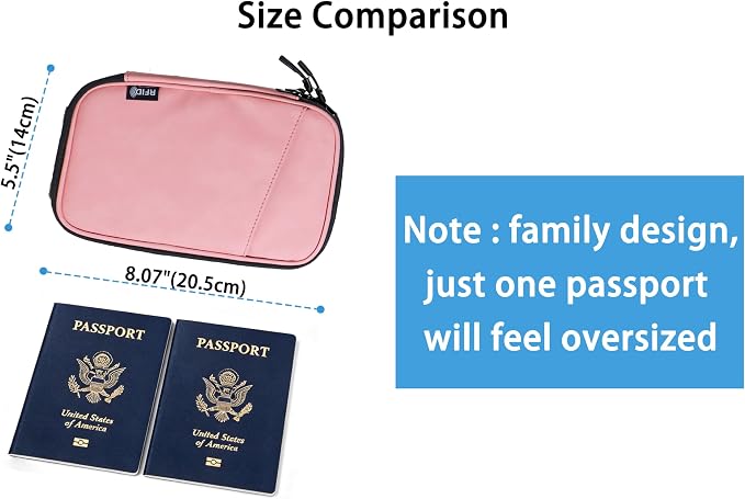 Lagre family passport holder for 4 multiple passport bag for travel passport cover rfid blocking for women waterproof wallet with zipper airtag passport case for men (pink with faint patterns)