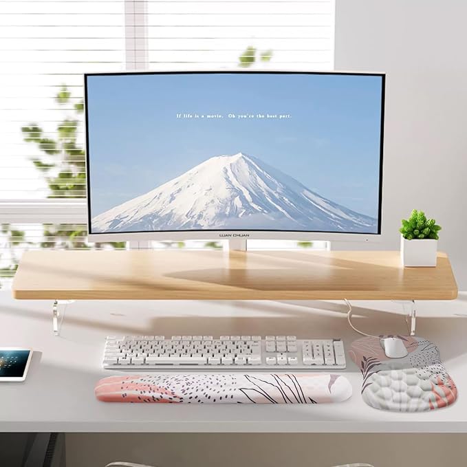 Ergonomic Mouse Pad & Keyboard Wrist Rest Set, Memory Foam | Memory Foam Wrist Cushion, Non-Slip PU Base, Massage Design, Relieves Wrist Pressure for Work, Gaming & Office Use,Leaf