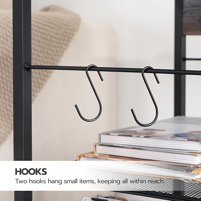 HOOBRO Industrial Printer Stand, 3-Tier Mobile Printer Table, Rolling Cart with Power Outlets and USB Ports, Home Printer Stand with 2 Hooks, for Office, Living Room, Black BB22UPS01